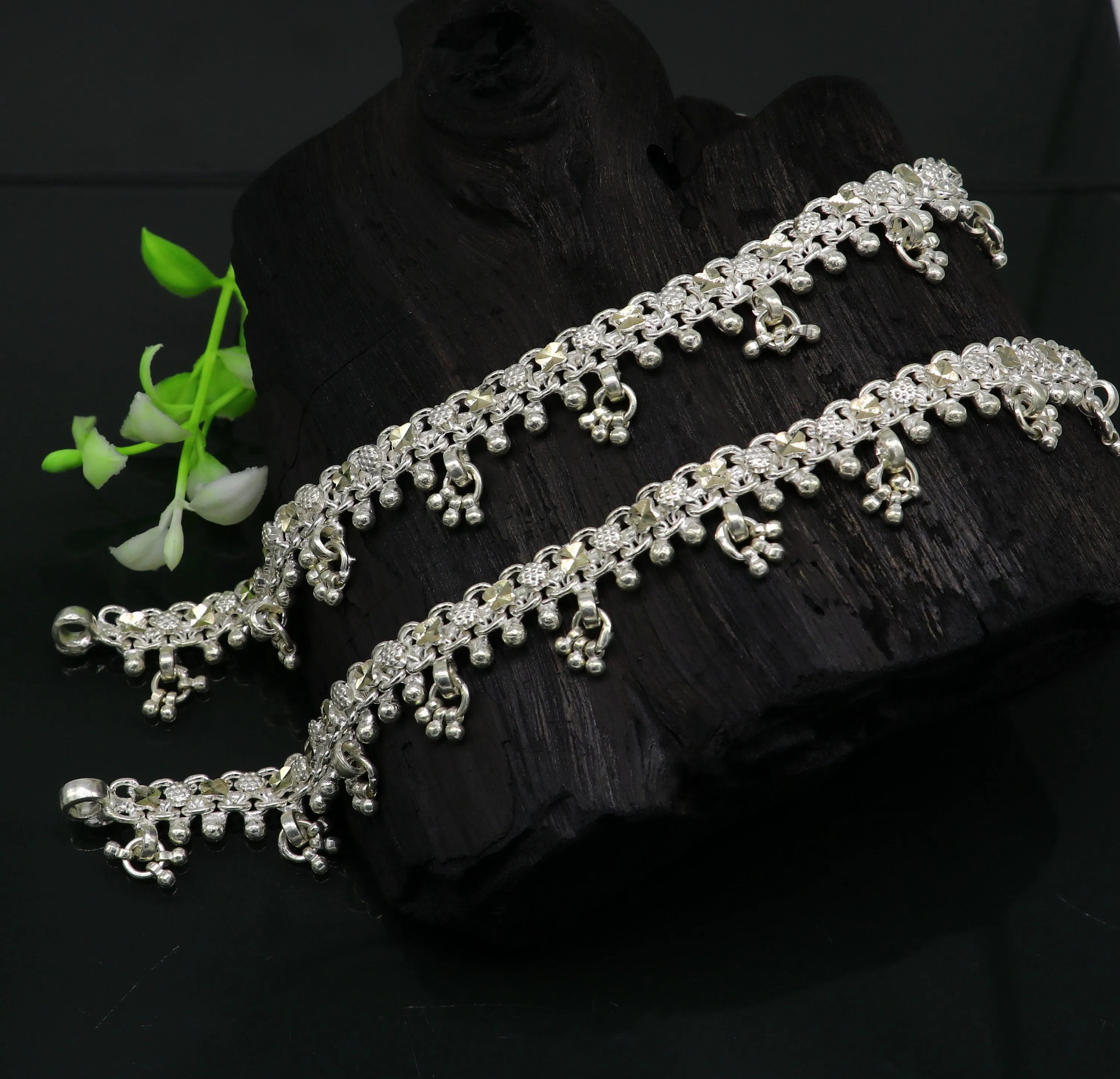 10.5" sterling silver solid customized stylish designer anklet bracelet foot bracelet vintage tribal belly dance wedding jewelry ank378