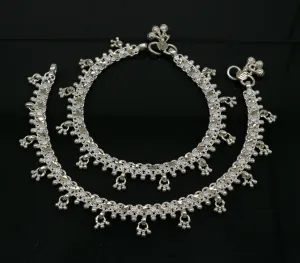 10.5" sterling silver solid customized stylish designer anklet bracelet foot bracelet vintage tribal belly dance wedding jewelry ank378