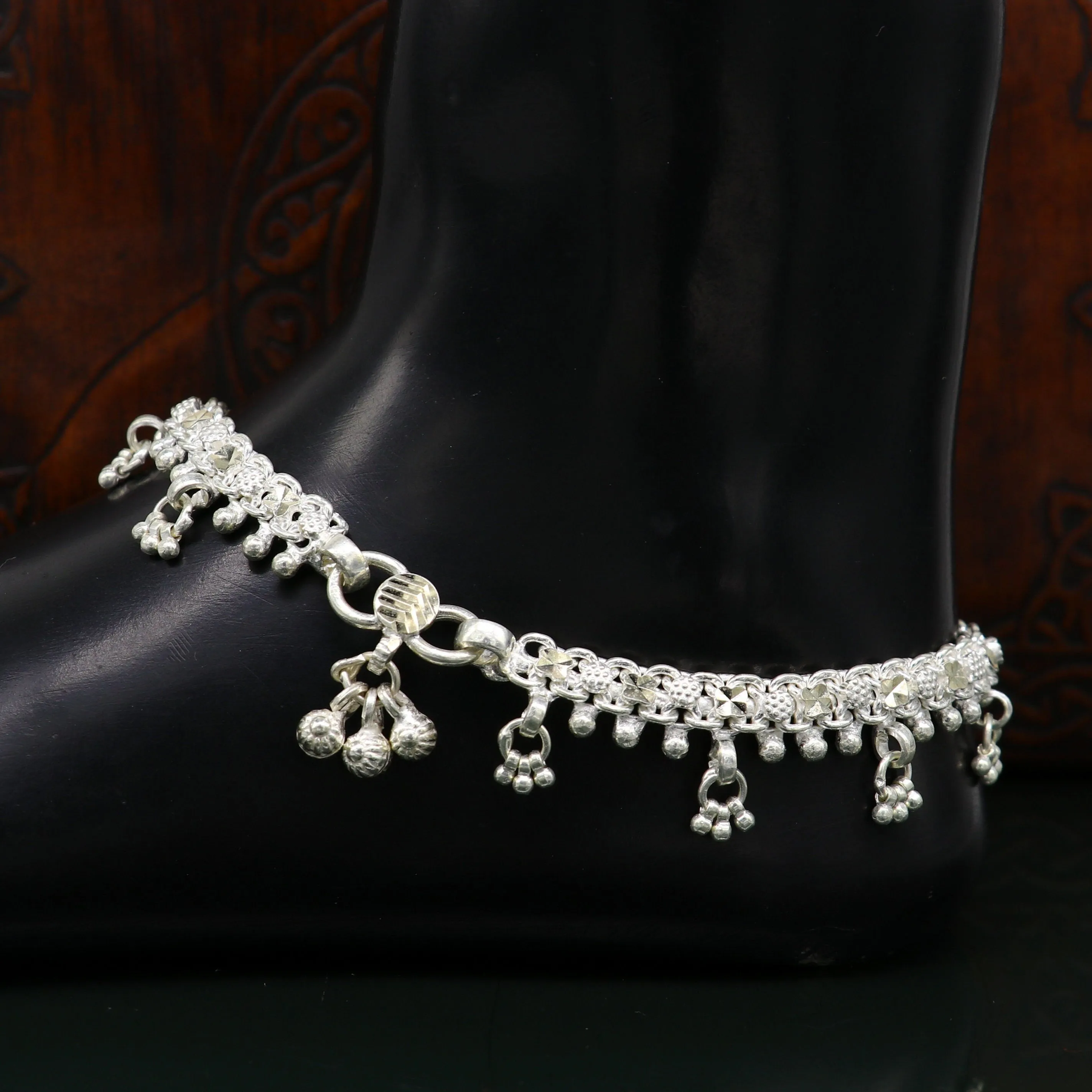 10.5" sterling silver solid customized stylish designer anklet bracelet foot bracelet vintage tribal belly dance wedding jewelry ank378