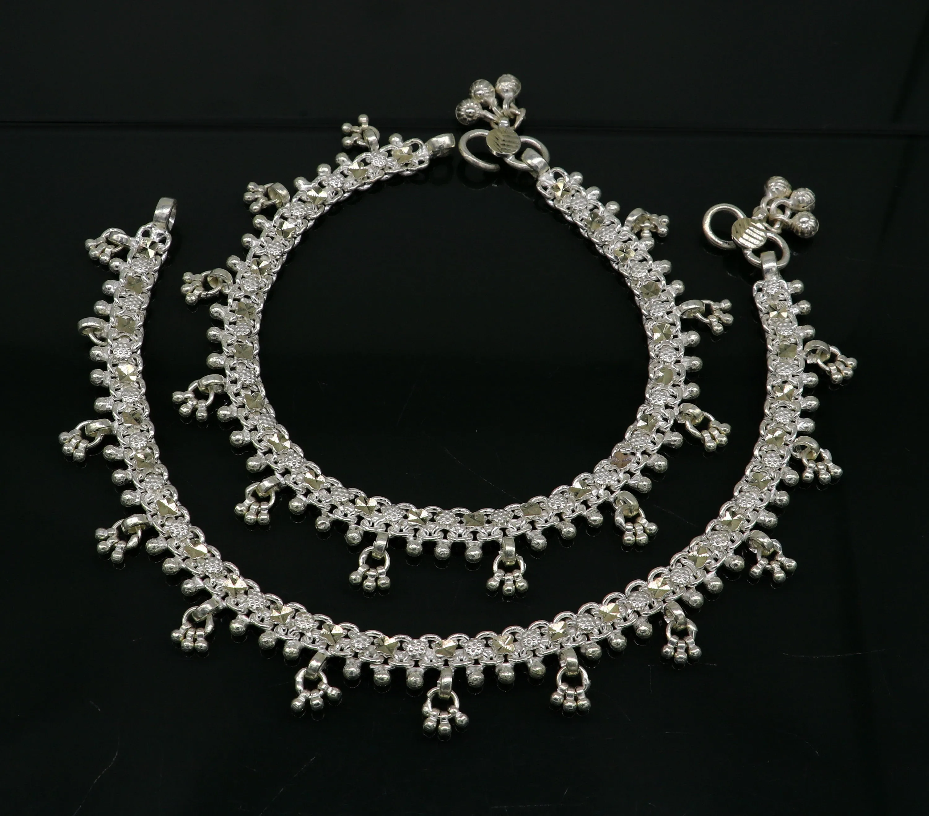 10.5" sterling silver solid customized stylish designer anklet bracelet foot bracelet vintage tribal belly dance wedding jewelry ank378
