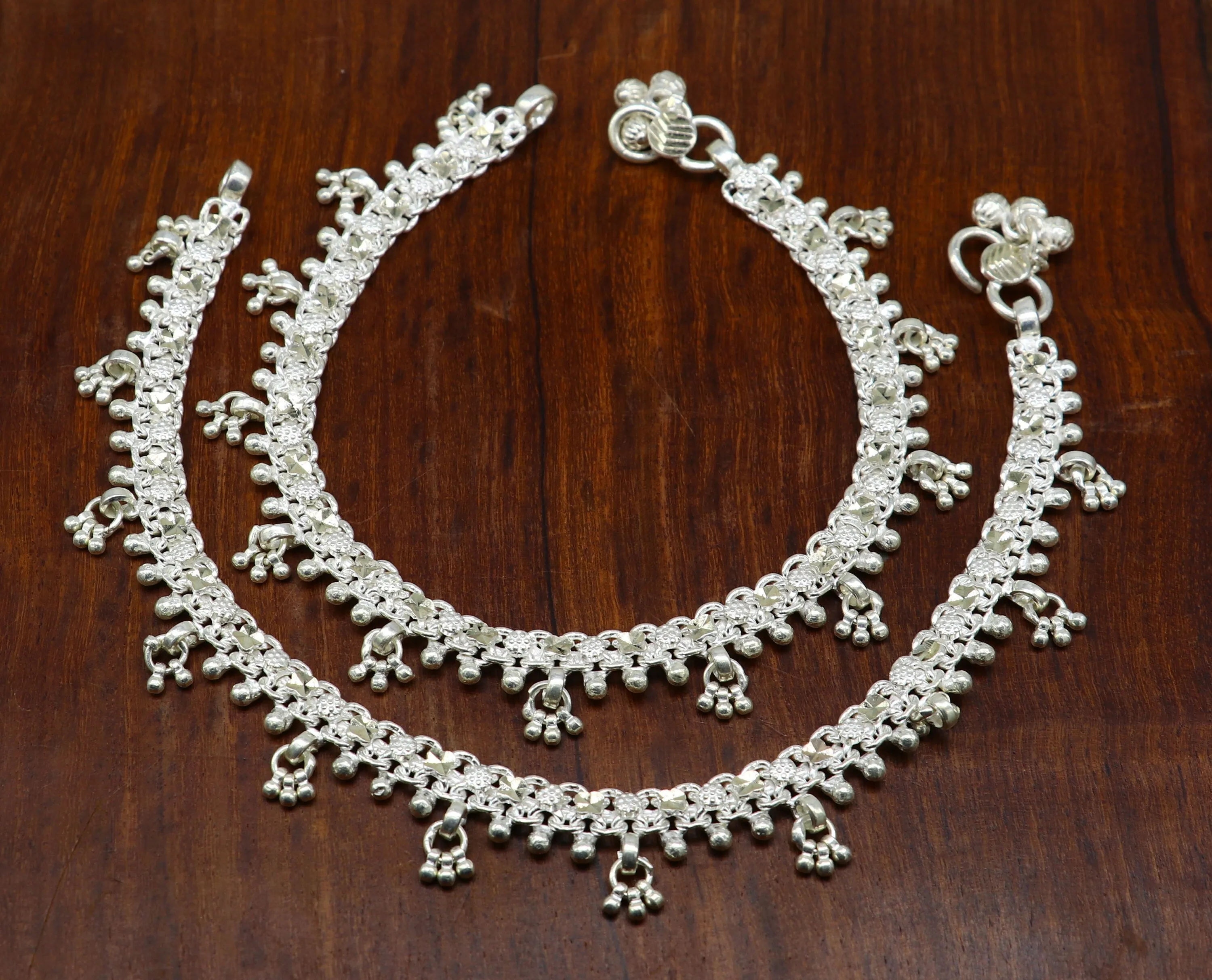 10.5" sterling silver solid customized stylish designer anklet bracelet foot bracelet vintage tribal belly dance wedding jewelry ank378