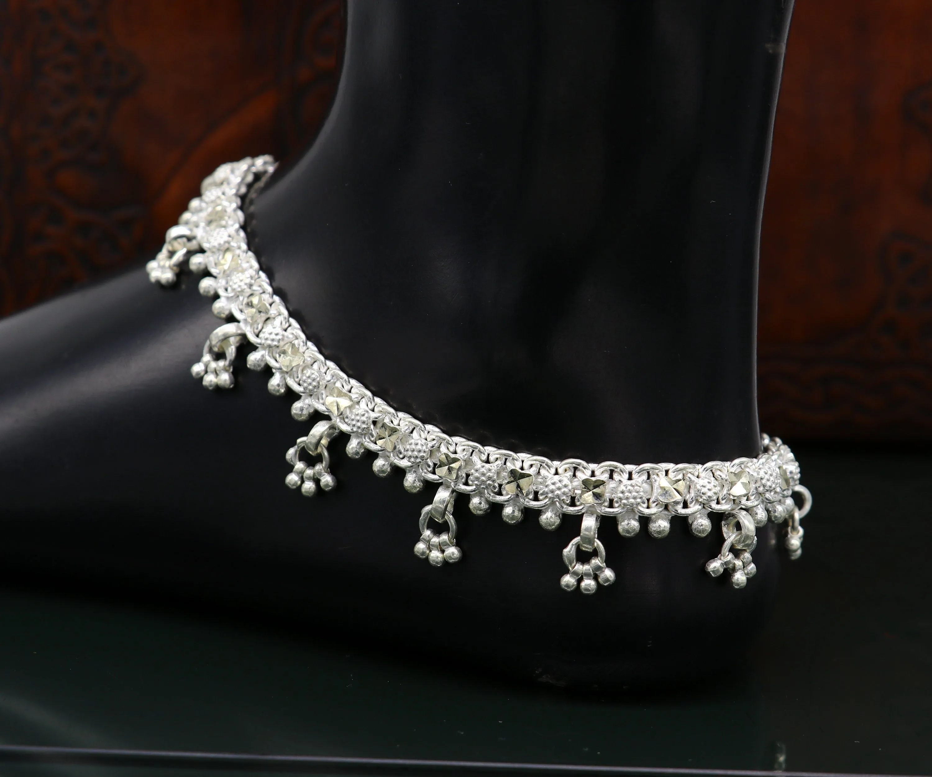 10.5" sterling silver solid customized stylish designer anklet bracelet foot bracelet vintage tribal belly dance wedding jewelry ank378