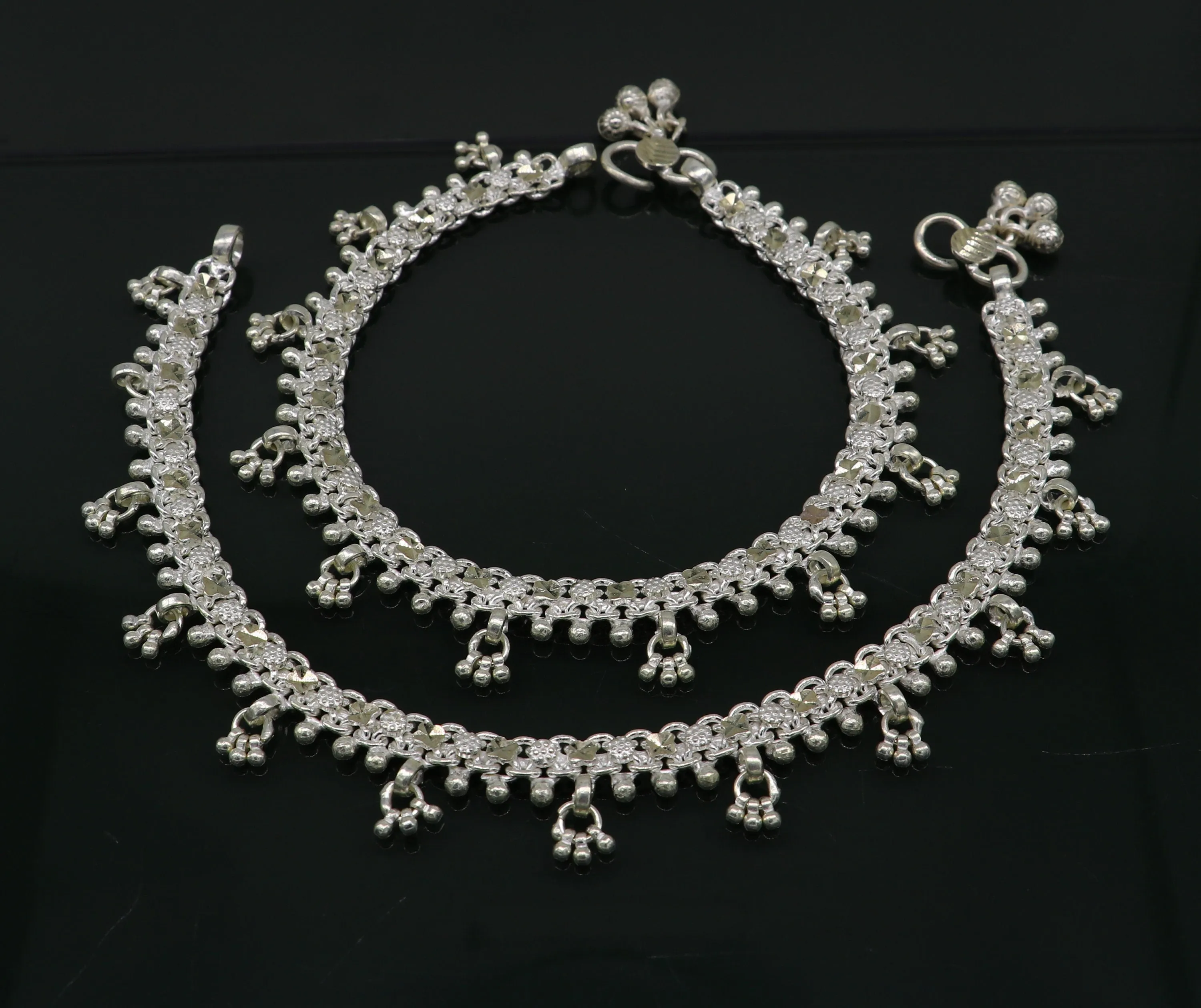 10.5" sterling silver solid customized stylish designer anklet bracelet foot bracelet vintage tribal belly dance wedding jewelry ank378