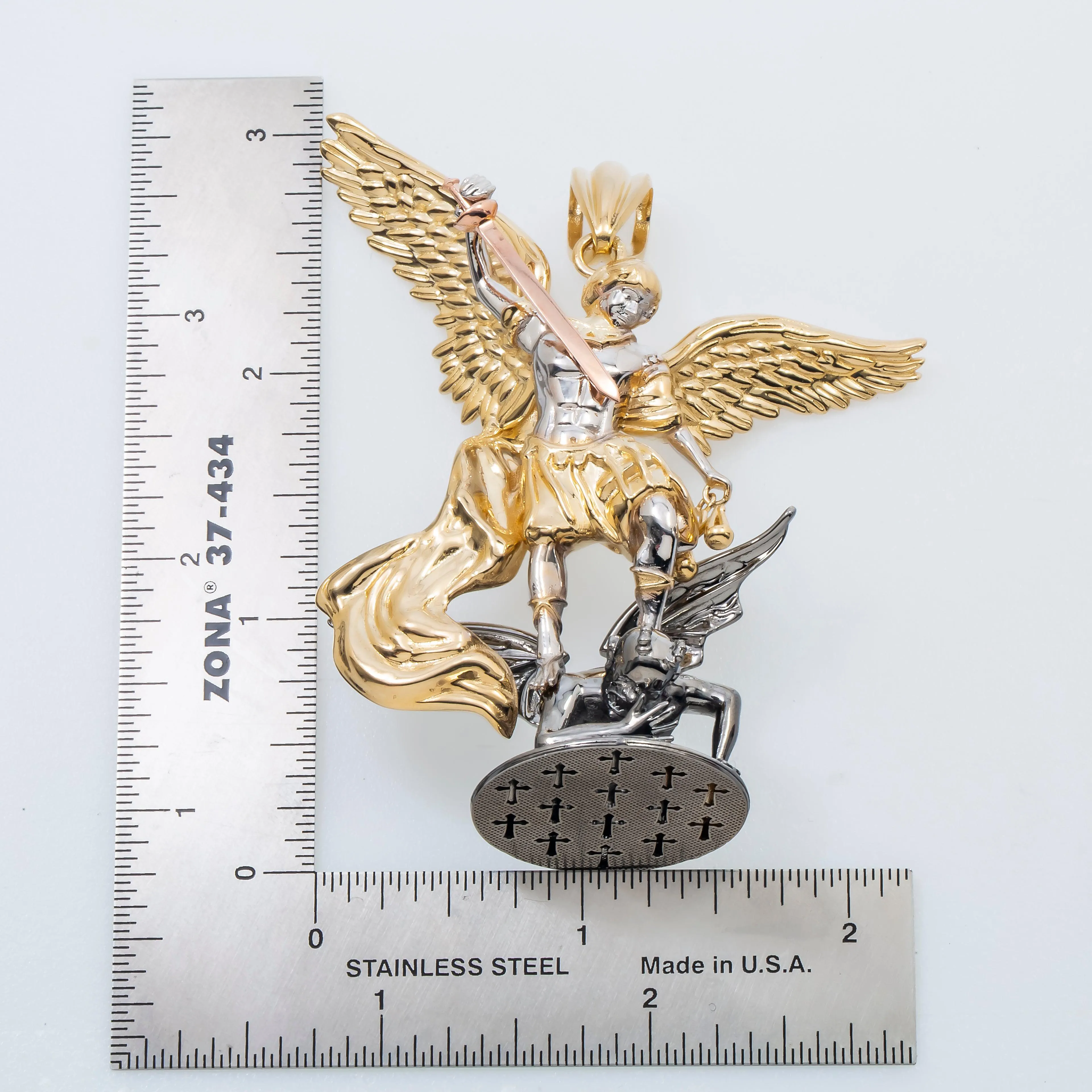 10K GOLD TRICOLOR ST. MICHAEL ARCHANGEL PENDANT