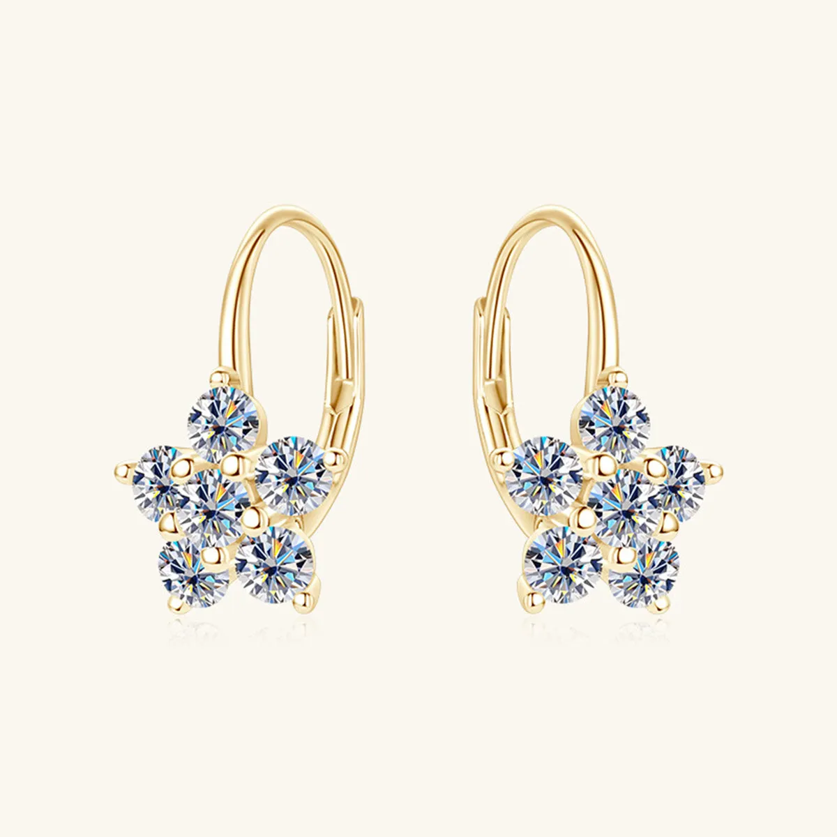 1.2 Carat 925 Sterling Silver Moissanite Flower Huggie Earrings