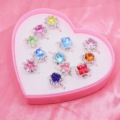 12/36pcs Children Mix Colorful Rhinestone Gem Rings Cute Jewelry