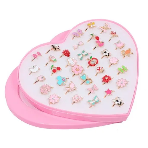 12/36pcs Children Mix Colorful Rhinestone Gem Rings Cute Jewelry