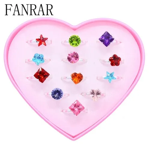 12/36pcs Children Mix Colorful Rhinestone Gem Rings Cute Jewelry