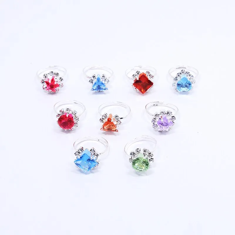 12/36pcs Children Mix Colorful Rhinestone Gem Rings Cute Jewelry