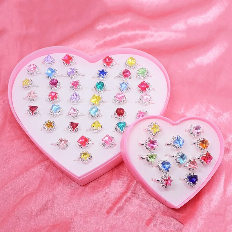12/36pcs Children Mix Colorful Rhinestone Gem Rings Cute Jewelry