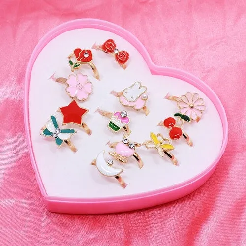12/36pcs Children Mix Colorful Rhinestone Gem Rings Cute Jewelry