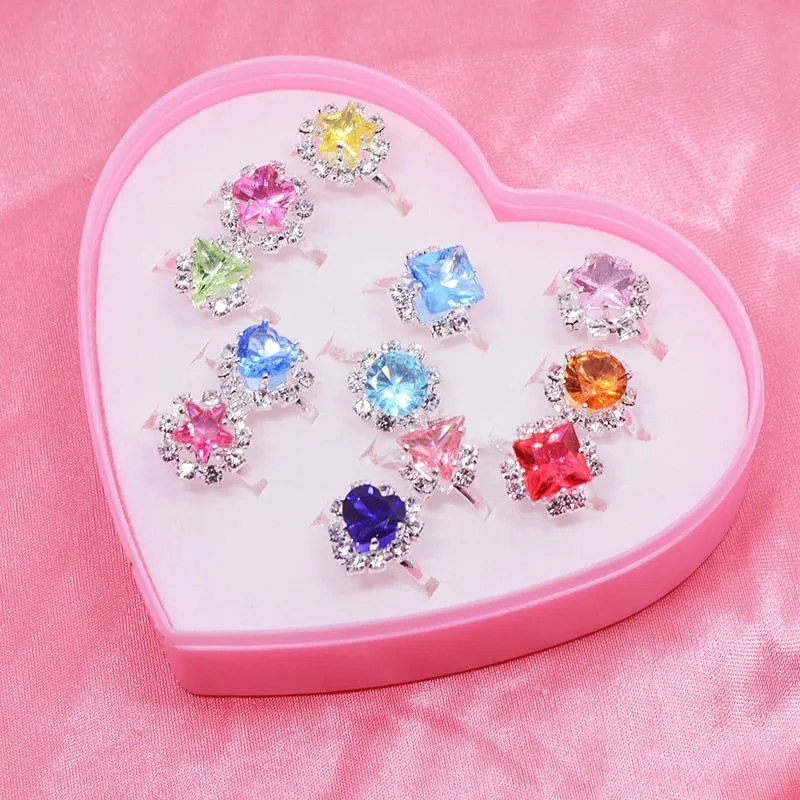 12/36pcs Children Mix Colorful Rhinestone Gem Rings Cute Jewelry