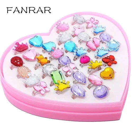 12/36pcs Children Mix Colorful Rhinestone Gem Rings Cute Jewelry