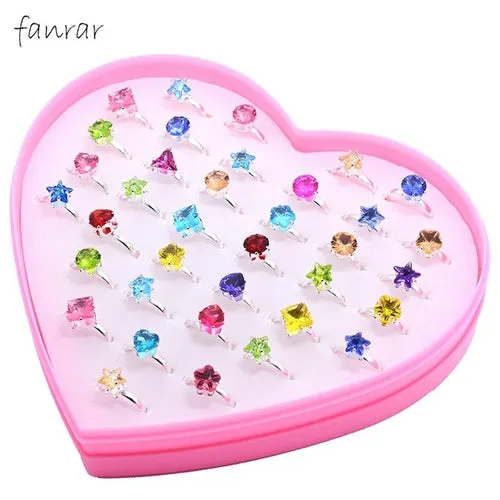 12/36pcs Children Mix Colorful Rhinestone Gem Rings Cute Jewelry