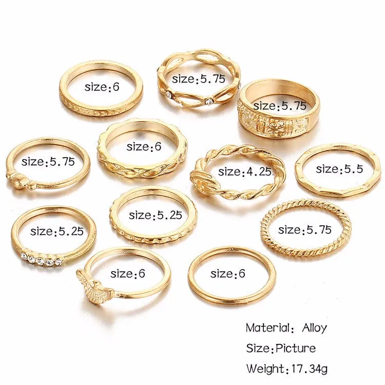 12pcs/Lot  Eagle Crystal Midi Finger Ring Sets