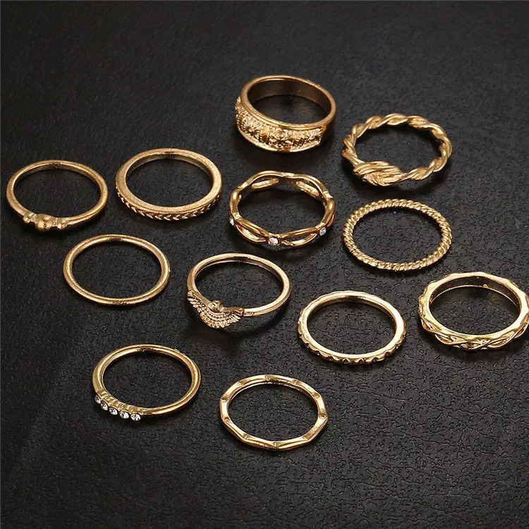 12pcs/Lot  Eagle Crystal Midi Finger Ring Sets