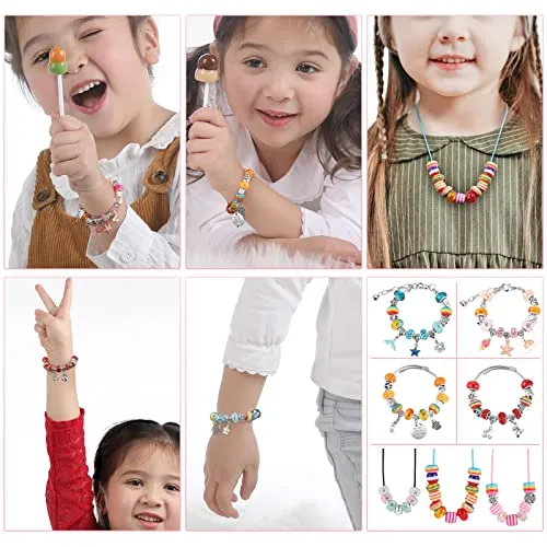 131 Pcs Charm Bracelet Making Kit, Funtopia Jewelry Making Kit, Bracelet Making Set with Mermaid & Bow Knot & Crown & Star & Rainbow & Flowers & Four-Leaf Clover & Bling Beads, DIY Art Gifts Crafts for Girls Ages 5-12