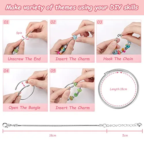 131 Pcs Charm Bracelet Making Kit, Funtopia Jewelry Making Kit, Bracelet Making Set with Mermaid & Bow Knot & Crown & Star & Rainbow & Flowers & Four-Leaf Clover & Bling Beads, DIY Art Gifts Crafts for Girls Ages 5-12