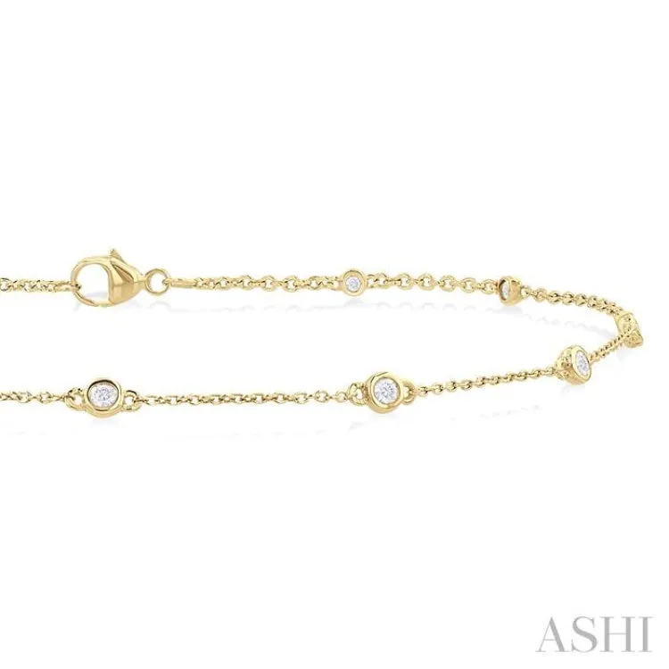 1/4 ctw Bezel Set Round Cut Diamond Station Anklet in 10K Yellow Gold