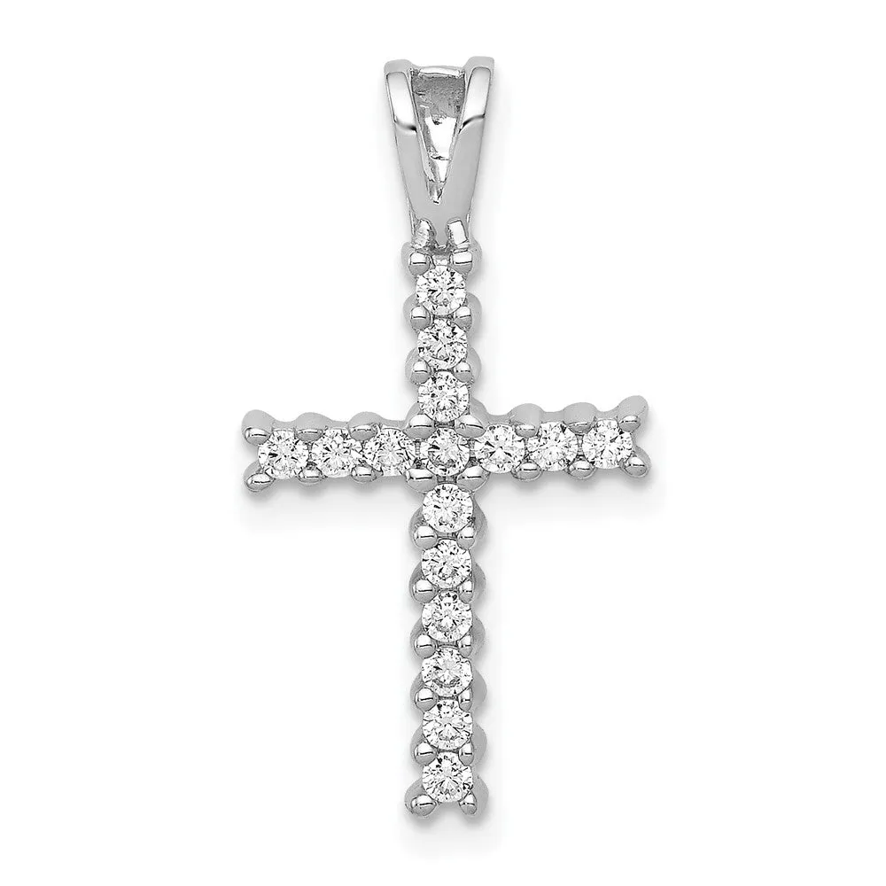 14k Gold and Rhodium Lab Grown Diamond Latin Cross Pendant (0.24ct, VS, G-H)