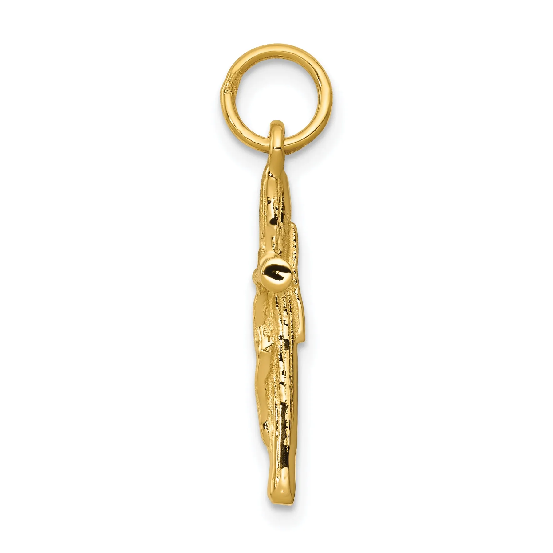 14K Gold Brushed Crucifix Charm  Solid Cast, Timeless & Elegant