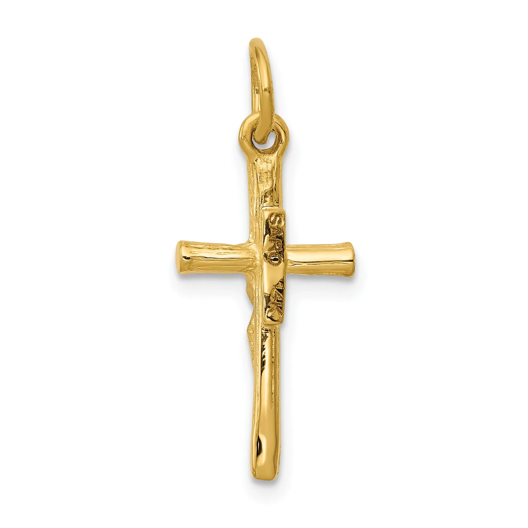 14K Gold Brushed Crucifix Charm  Solid Cast, Timeless & Elegant