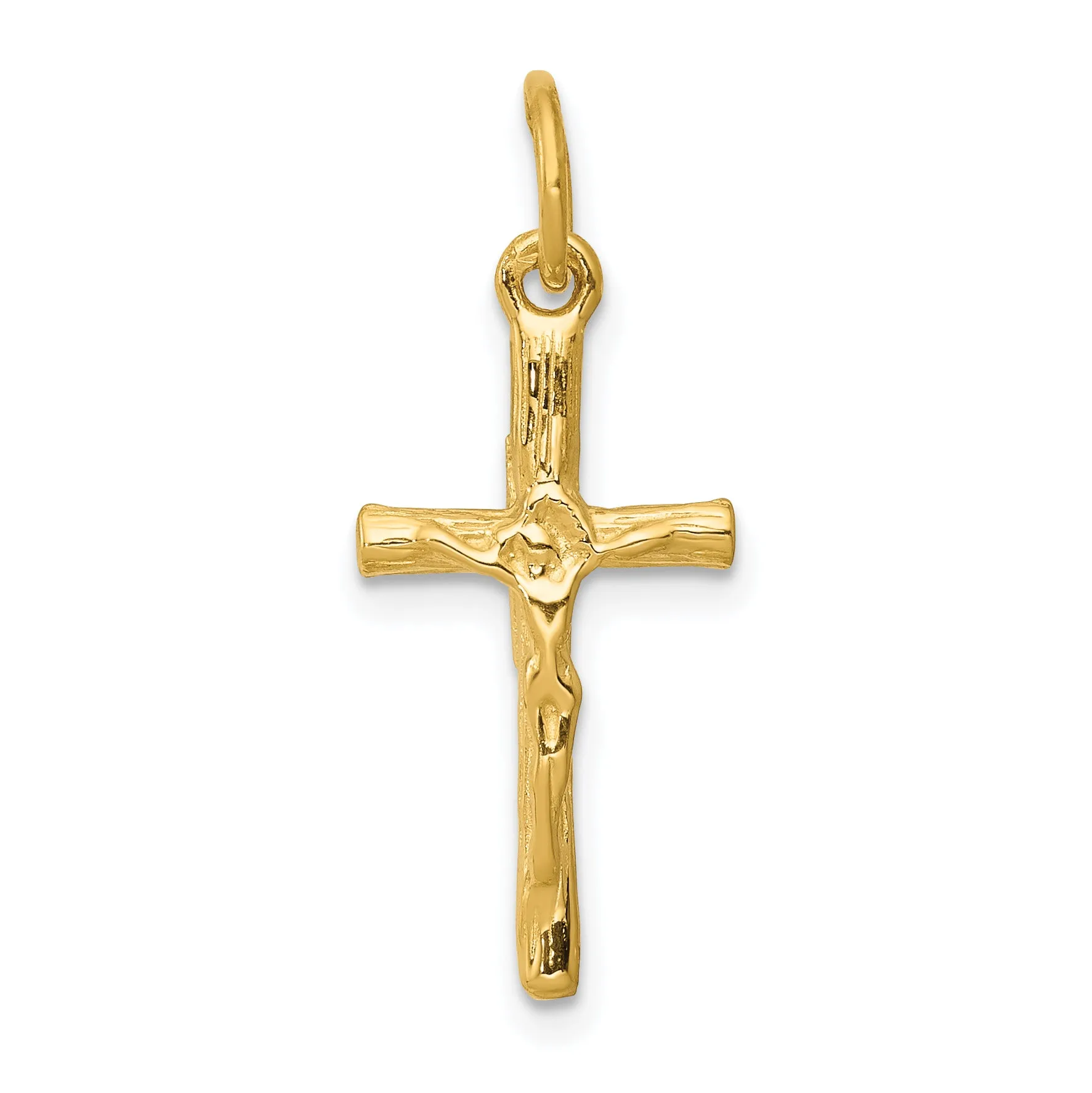 14K Gold Brushed Crucifix Charm  Solid Cast, Timeless & Elegant