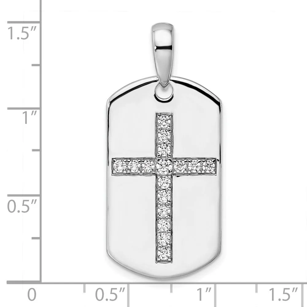 14K Gold Lab Grown Diamond Cross Dog Tag Pendant (0.5ct, VS, D-E)