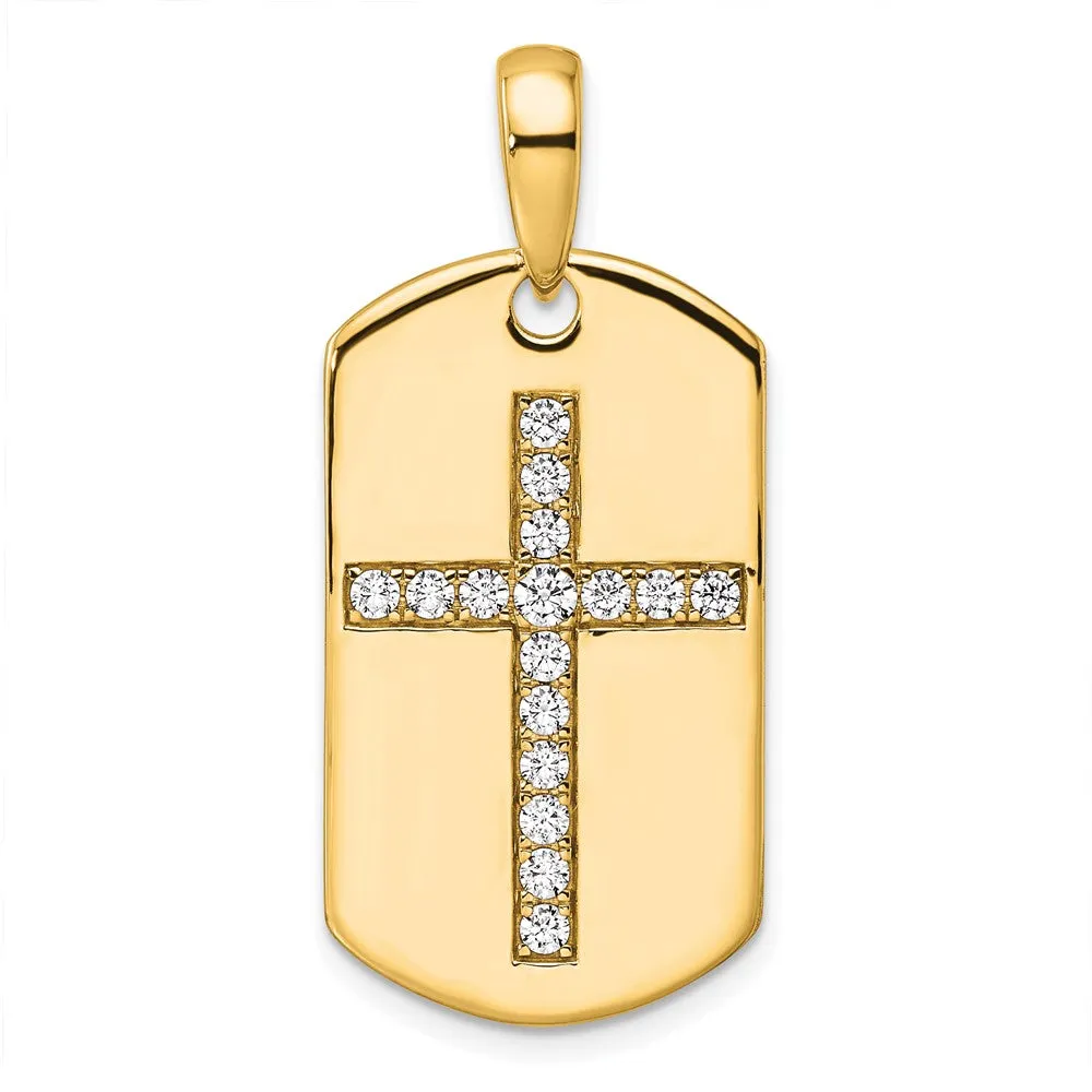 14K Gold Lab Grown Diamond Cross Dog Tag Pendant (0.5ct, VS, D-E)