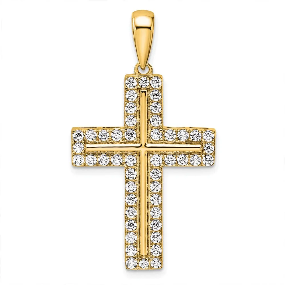 14k Gold Lab Grown Diamond Cross Pendant (1ct, VS, D-E)