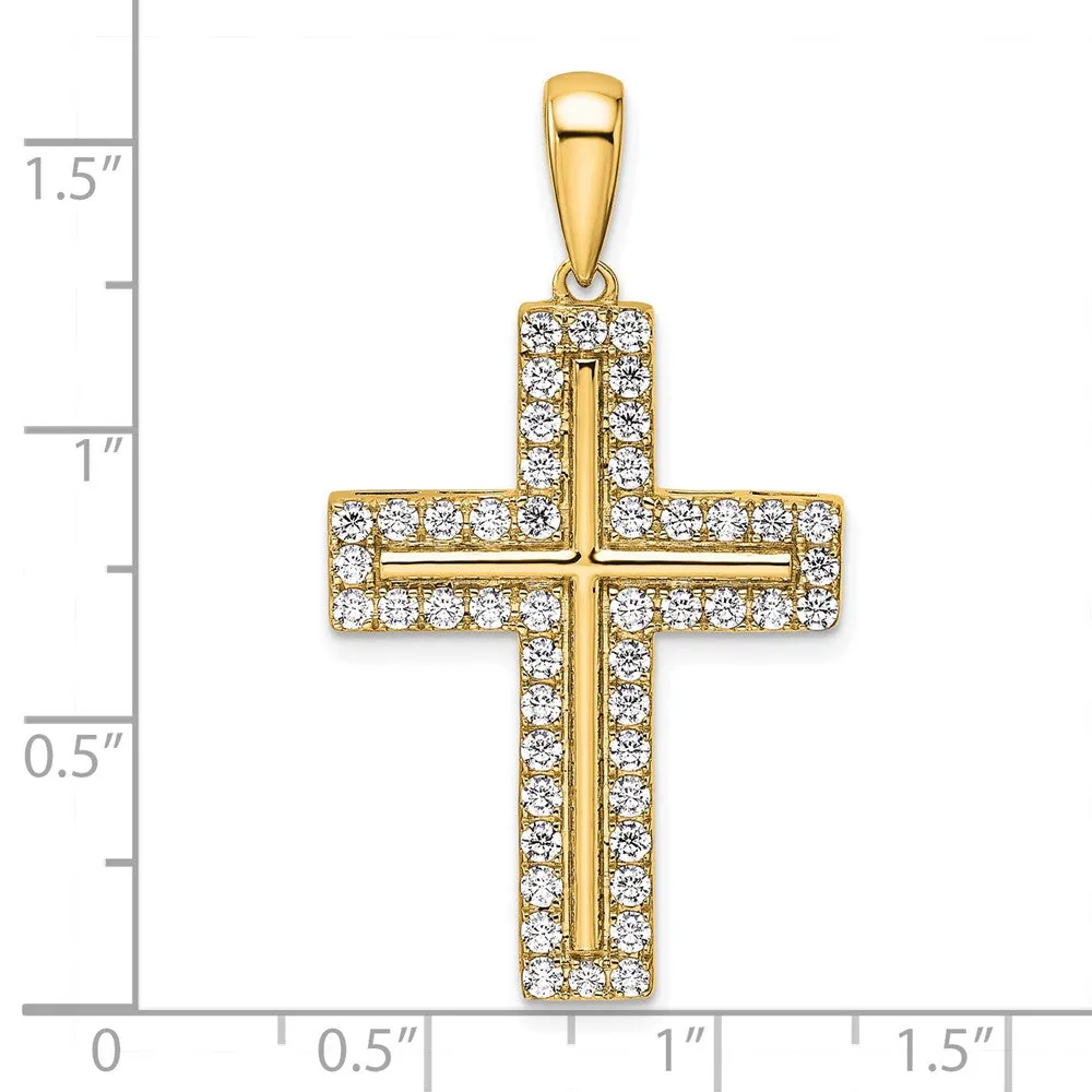14k Gold Lab Grown Diamond Cross Pendant (1ct, VS, D-E)