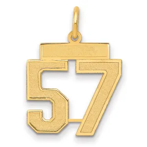 14K Gold Medium Satin Number 57 Charm with Brushed Finish