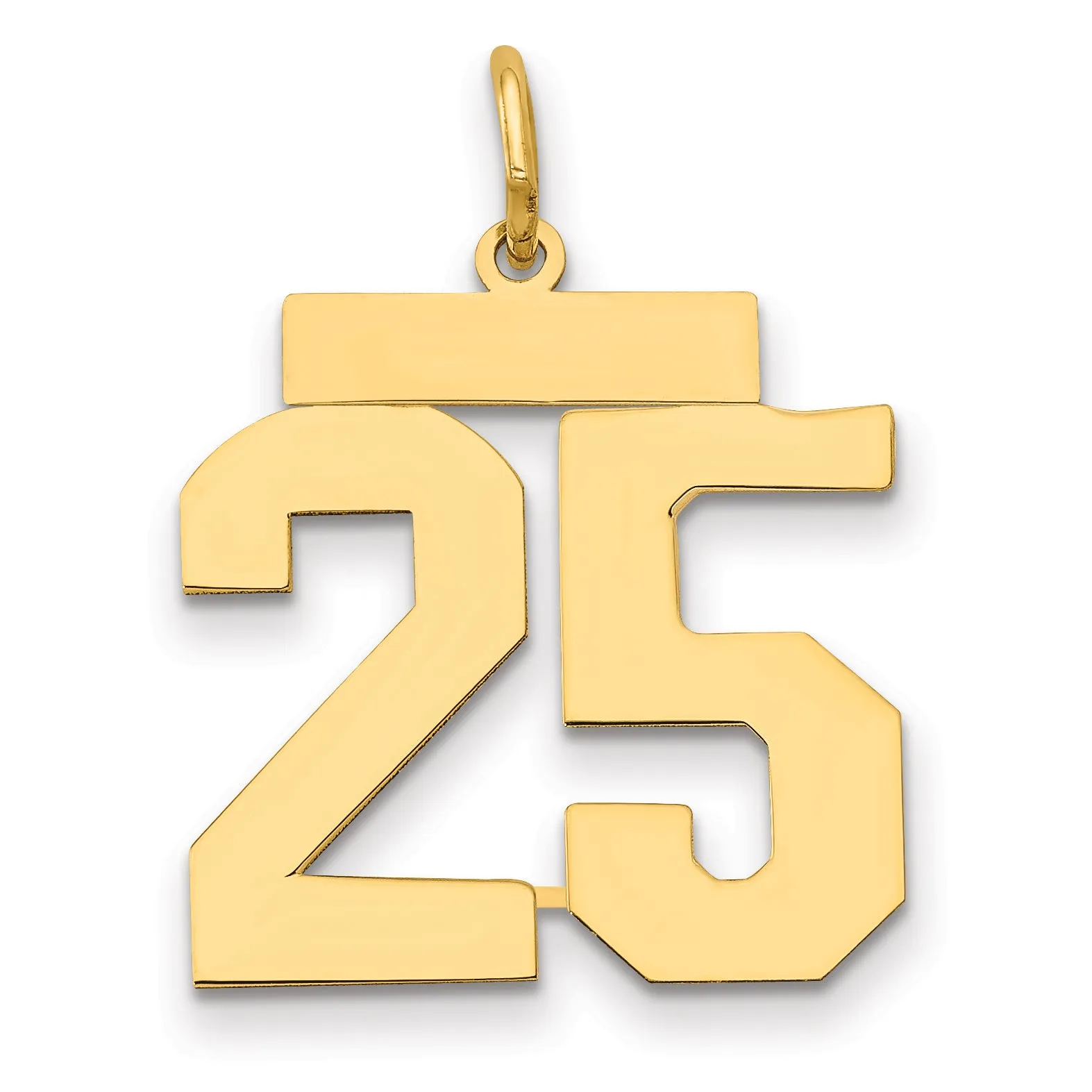 14K Gold Polished Number 25 Charm Laser Cut Medium Size