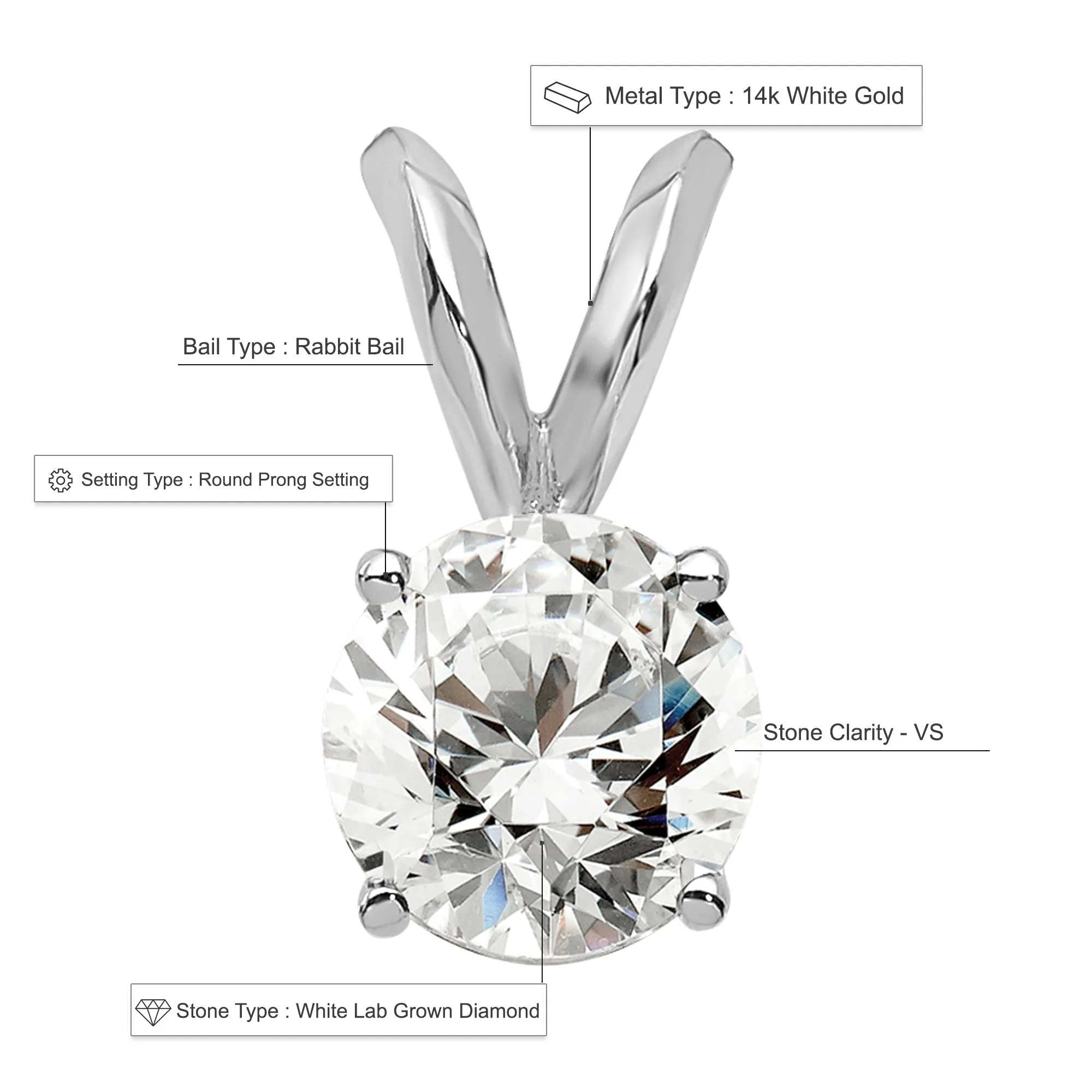 14k Gold Round Lab Grown Diamond Solitaire Pendant (0.5ct, VS, G-H)