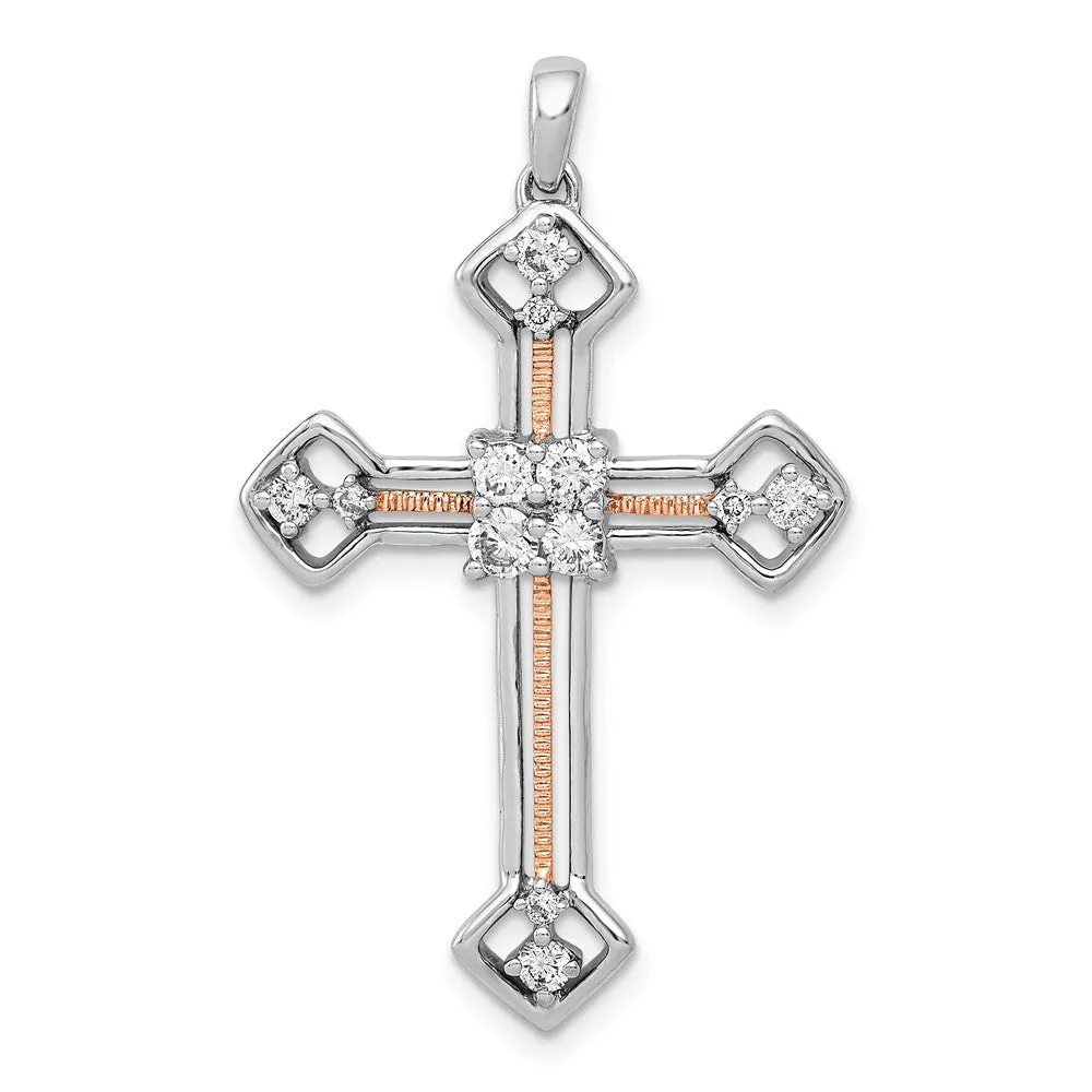 14K Two-Tone Gold Lab Grown Diamond Cross Pendant (0.4ct, VS, G-H)