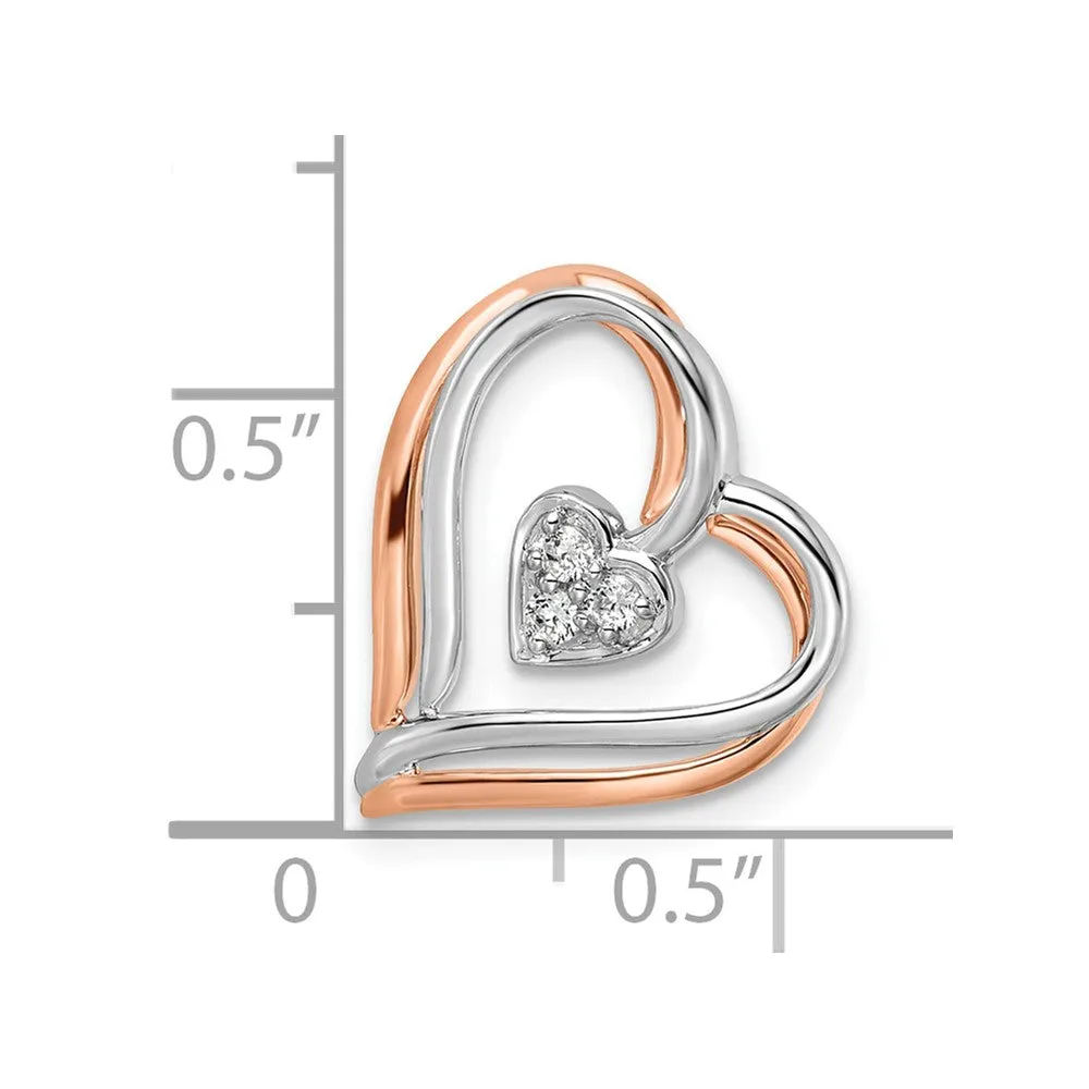 14K Two-Tone Gold Lab Grown Diamond Double Frame Heart Pendant (0.06ct, VS, G-H)