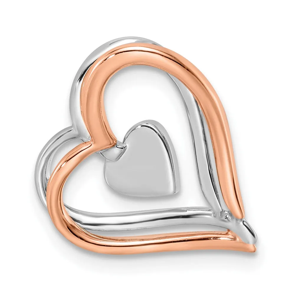 14K Two-Tone Gold Lab Grown Diamond Double Frame Heart Pendant (0.06ct, VS, G-H)