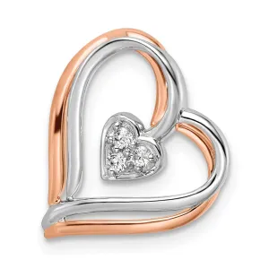 14K Two-Tone Gold Lab Grown Diamond Double Frame Heart Pendant (0.06ct, VS, G-H)
