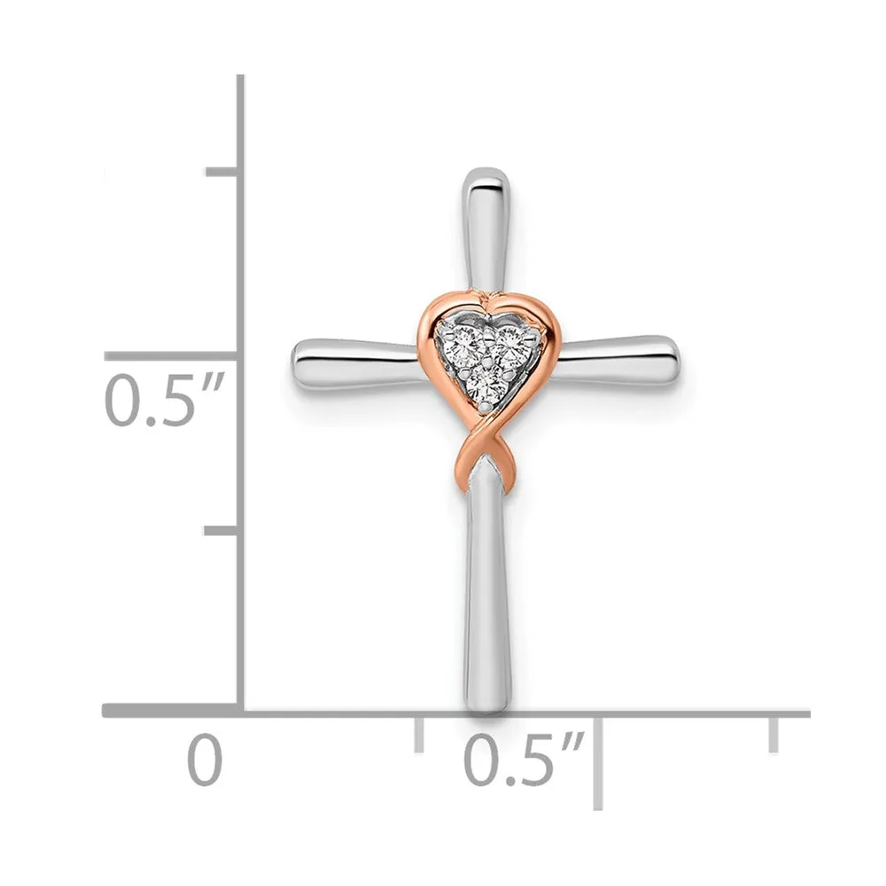 14K Two-Tone Gold Lab Grown Diamond Heart Cross Chain Slide Pendant (0.05ct, VS, G-H)