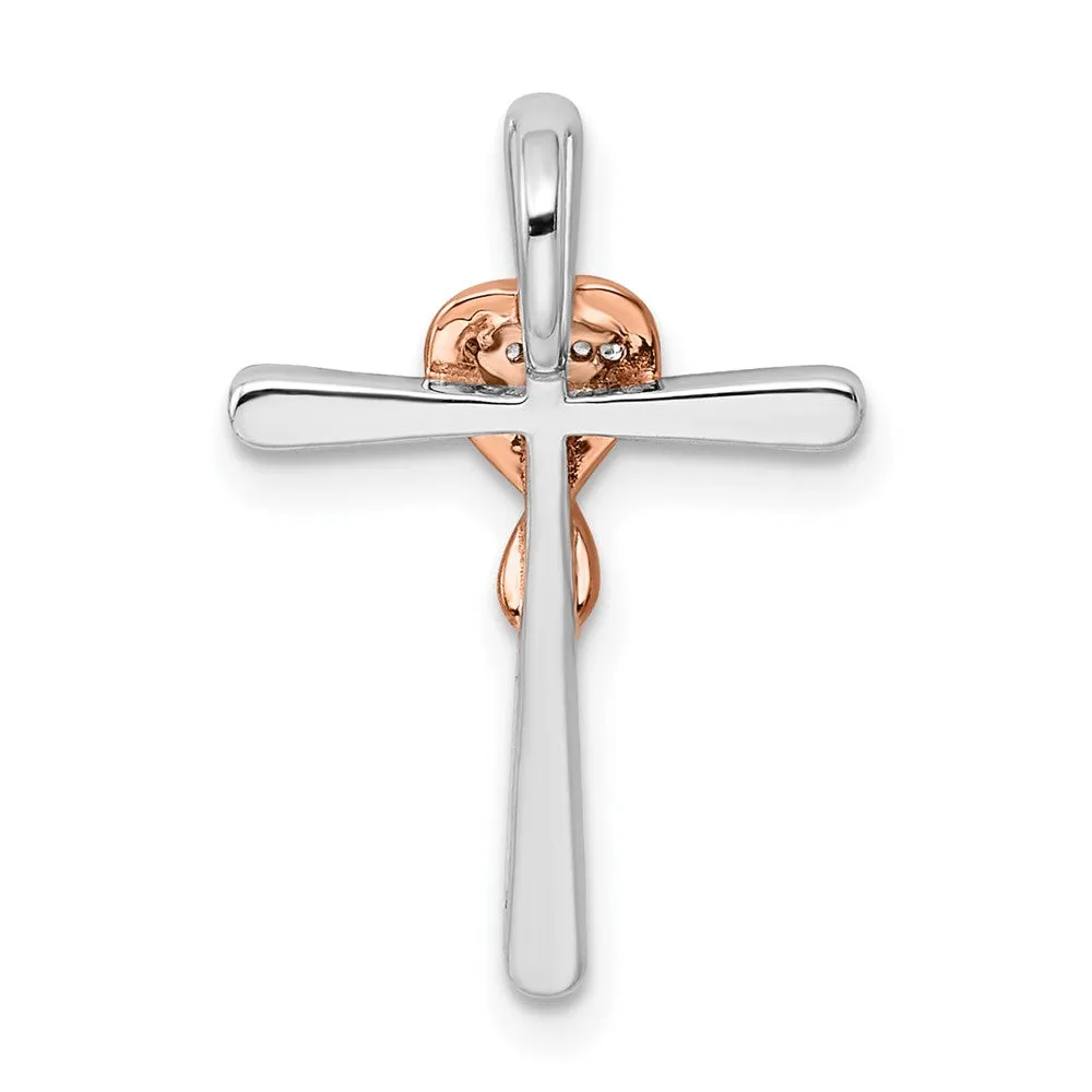 14K Two-Tone Gold Lab Grown Diamond Heart Cross Chain Slide Pendant (0.05ct, VS, G-H)
