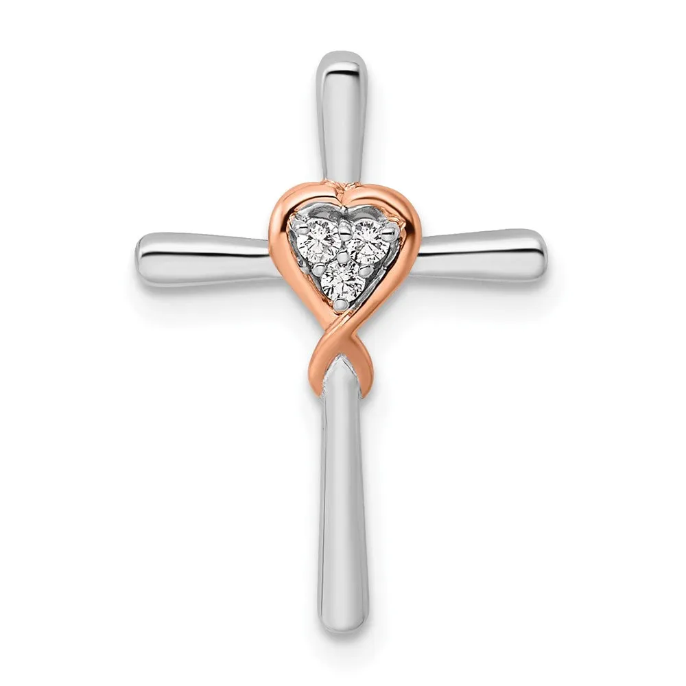 14K Two-Tone Gold Lab Grown Diamond Heart Cross Chain Slide Pendant (0.05ct, VS, G-H)