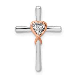 14K Two-Tone Gold Lab Grown Diamond Heart Cross Chain Slide Pendant (0.05ct, VS, G-H)