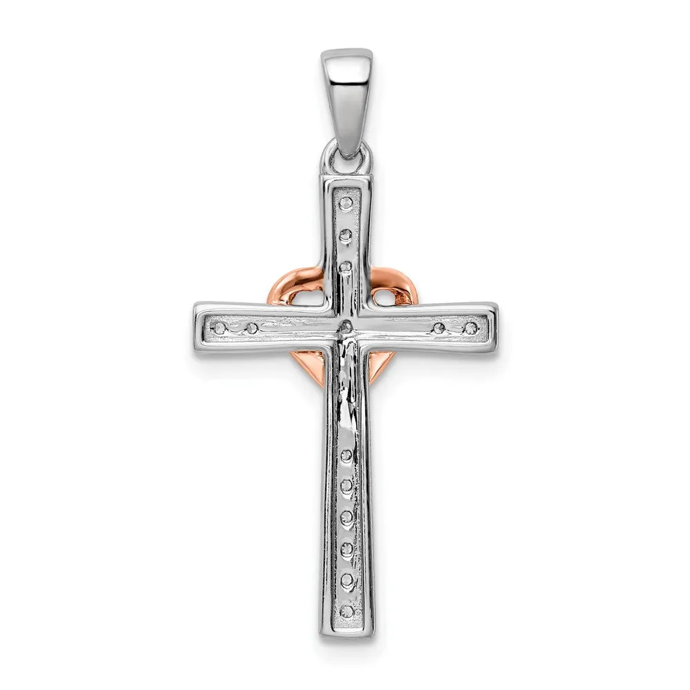 14K Two-Tone Gold Lab Grown Diamond Heart Cross Pendant (0.12ct, VS, G-H)