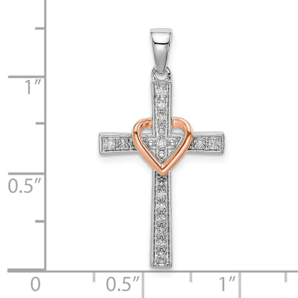 14K Two-Tone Gold Lab Grown Diamond Heart Cross Pendant (0.12ct, VS, G-H)