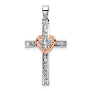 14K Two-Tone Gold Lab Grown Diamond Heart Cross Pendant (0.12ct, VS, G-H)