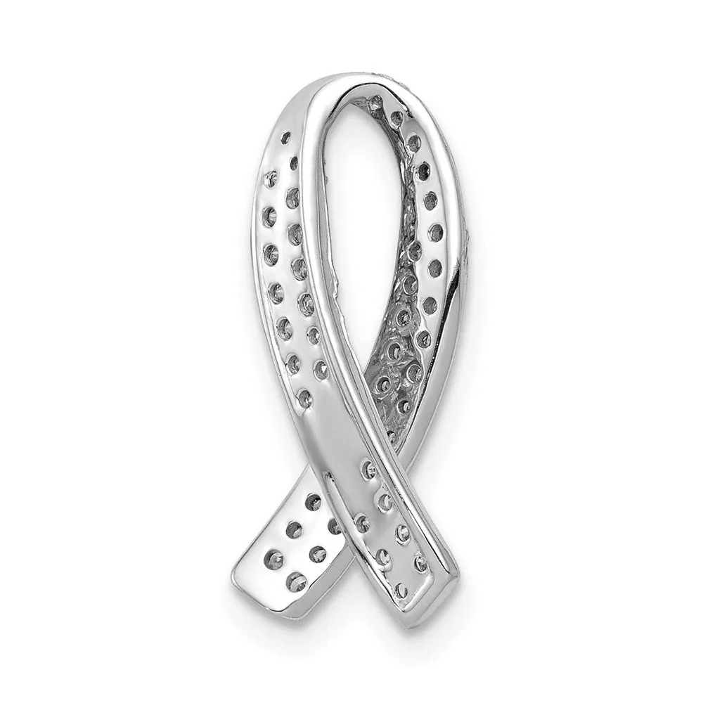 14k White Gold 1/3 Ct Lab Grown Diamond Awareness Ribbon Chain Slide Pendant