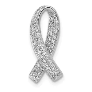 14k White Gold 1/3 Ct Lab Grown Diamond Awareness Ribbon Chain Slide Pendant