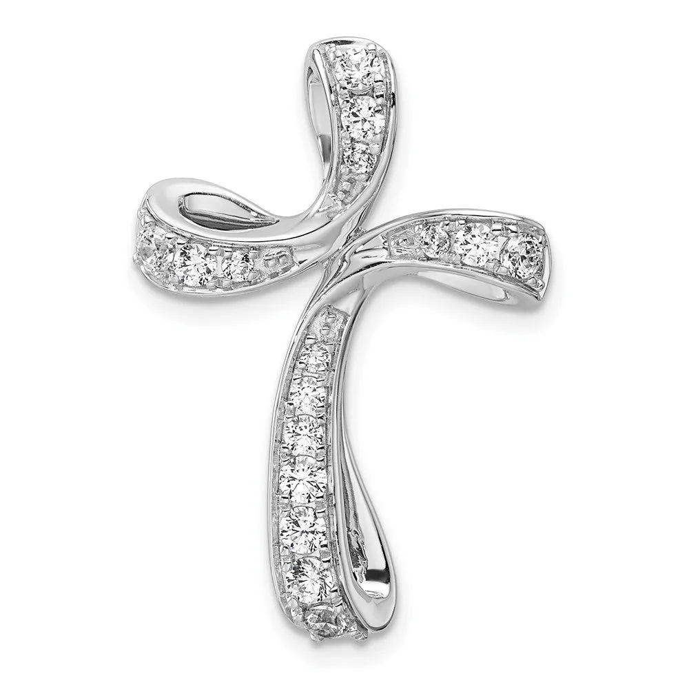 14K White Gold Lab Grown Diamond Cross Chain Slide Pendant (0.58ct, VS, G-H)