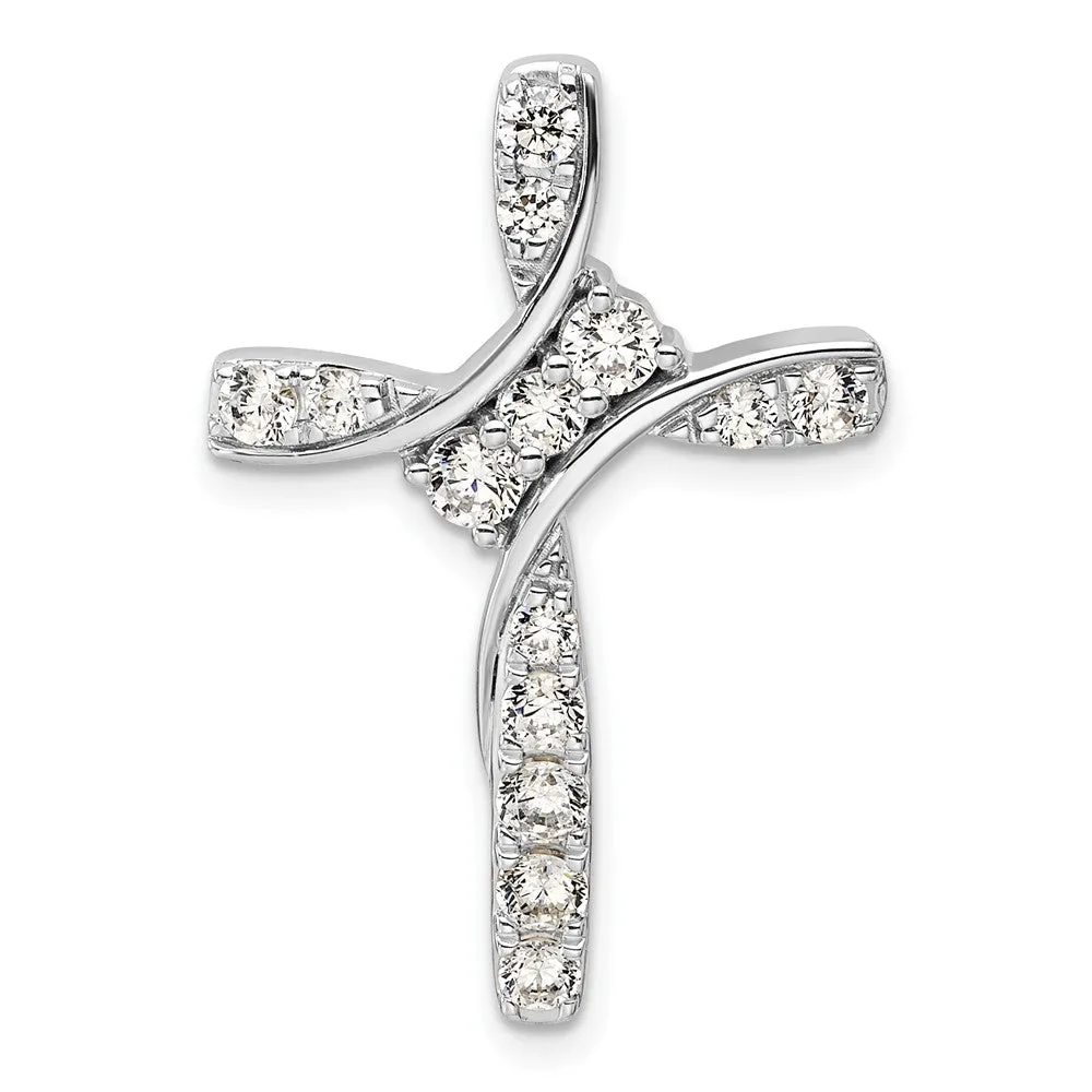 14K White Gold Lab Grown Diamond Cross Chain Slide Pendant (0.9ct, VS, G-H)