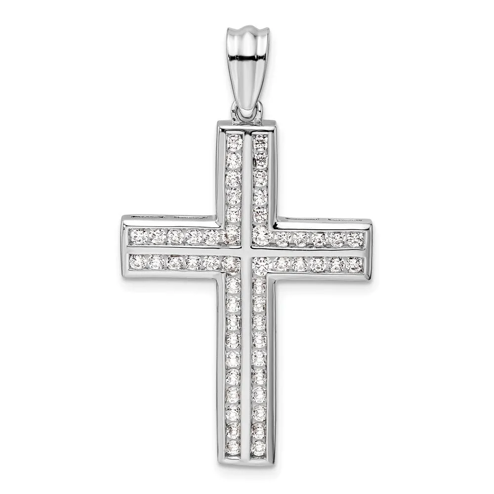 14K White Gold Lab Grown Diamond Double Cross Pendant (1ct, VS, G-H)